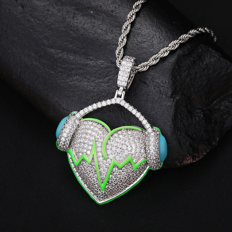 Creative Headphone on Luminous Cold Enamel Heartbeat Design Pendant Necklace