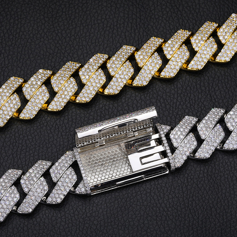 22MM 3-rows Drill Rhomb-edged Cuban Link Chain Necklace