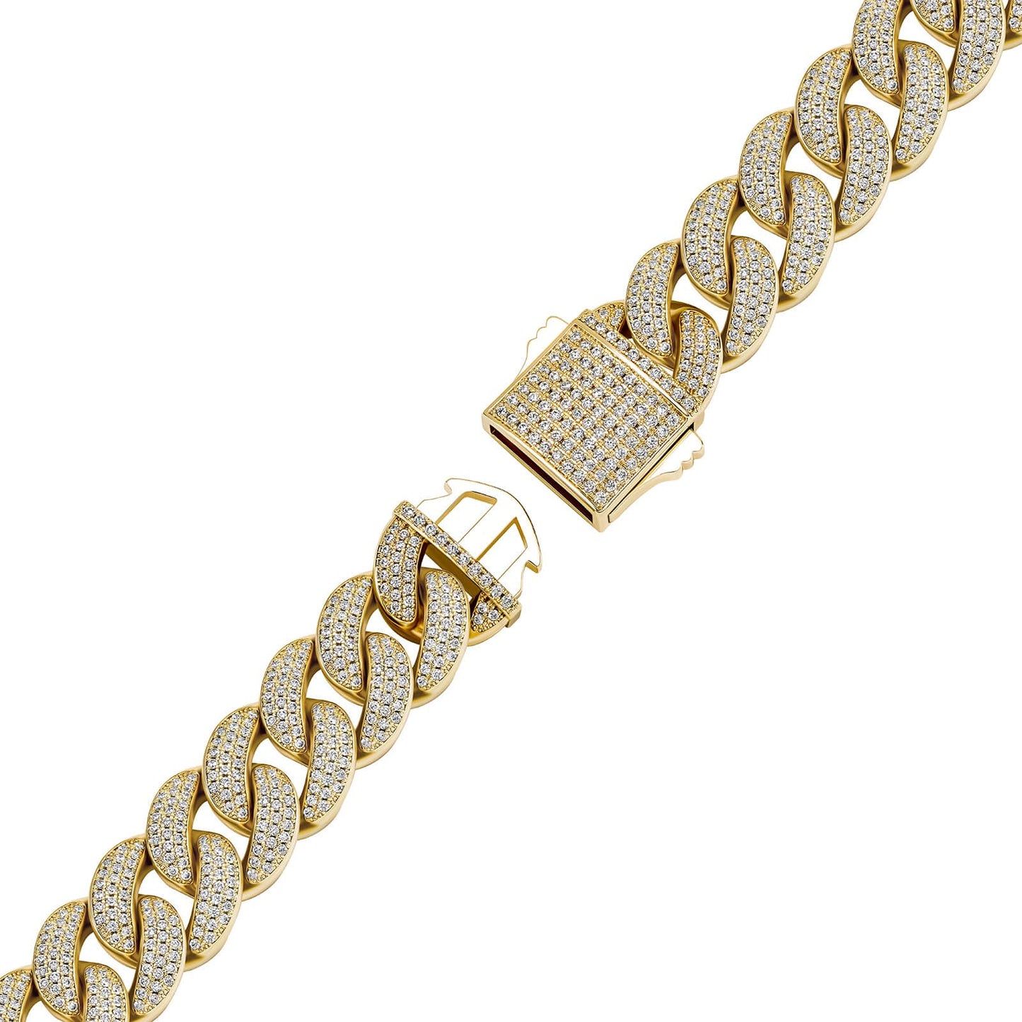 18MM 3-Rows Pave CZ Diamond Spring Clasp Cuban Link Chain Necklace