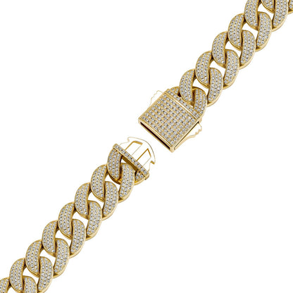 18MM 3-Rows Pave CZ Diamond Spring Clasp Cuban Link Chain Necklace