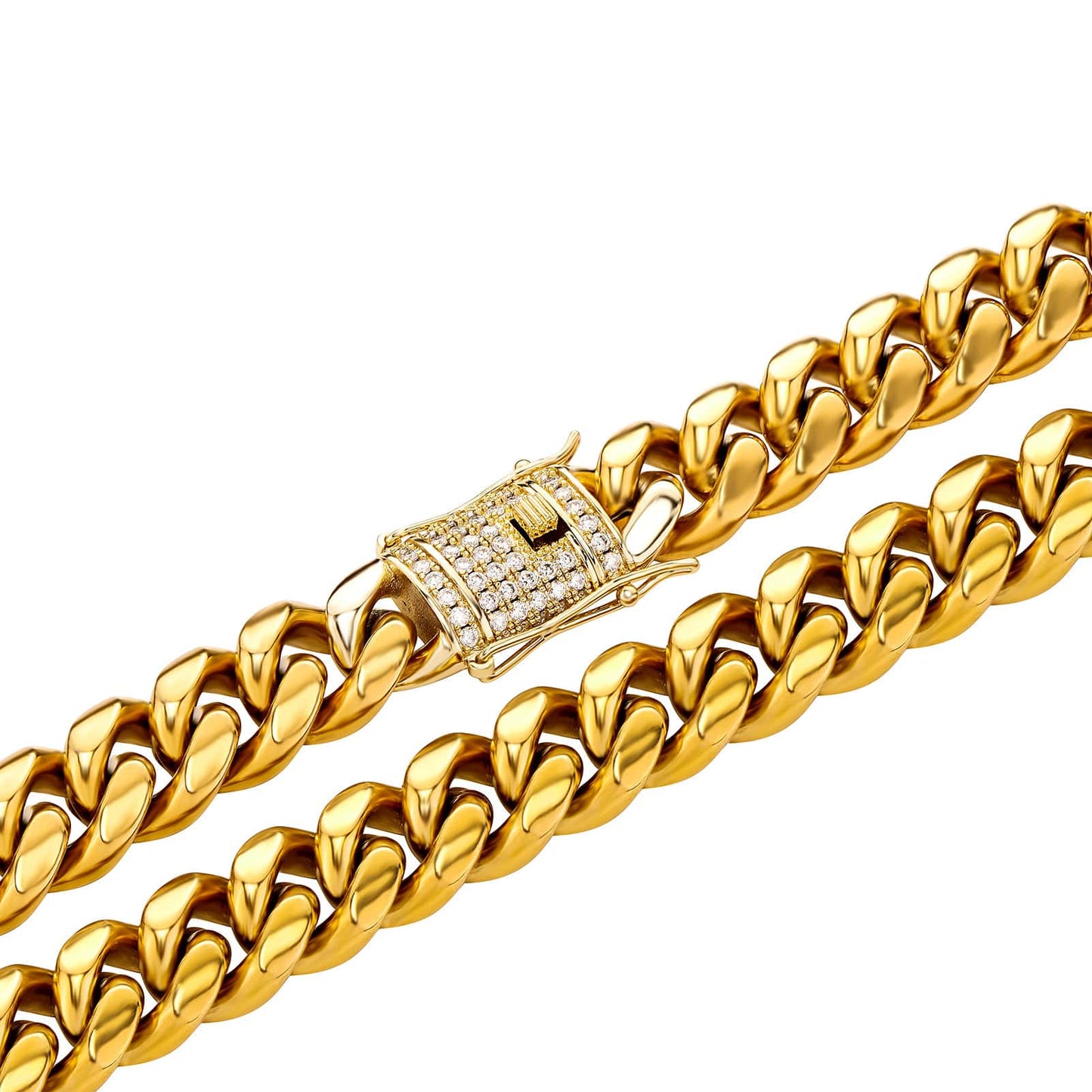 18K Gold Plating 10MM Glossy Cuban Chain Necklace, Men's Full Size Urban Trendy Jewelry Outfit Chains