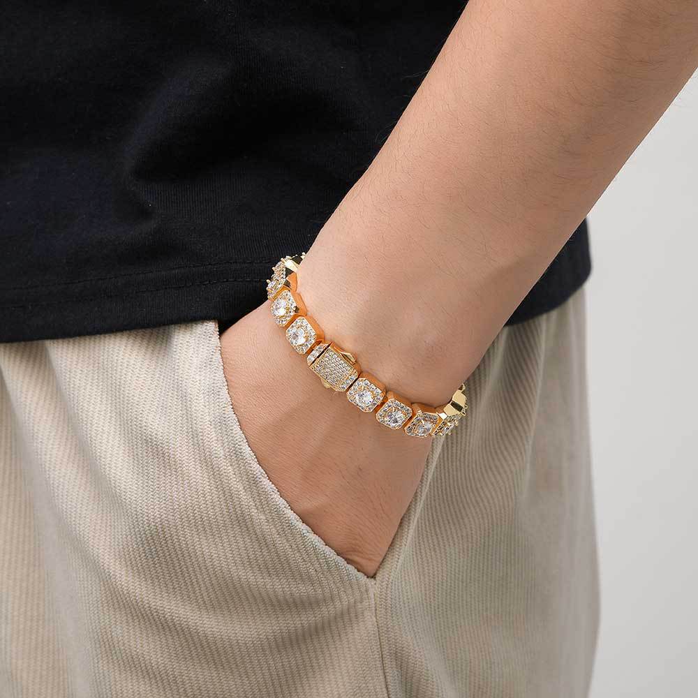 18K 10MM Iced Out Fancy Brilliant Zirconia Stone Tennis Chain Bracelet