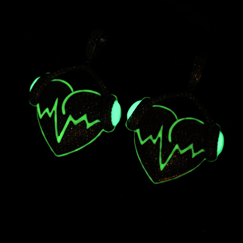 Creative Headphone on Luminous Cold Enamel Heartbeat Design Pendant Necklace