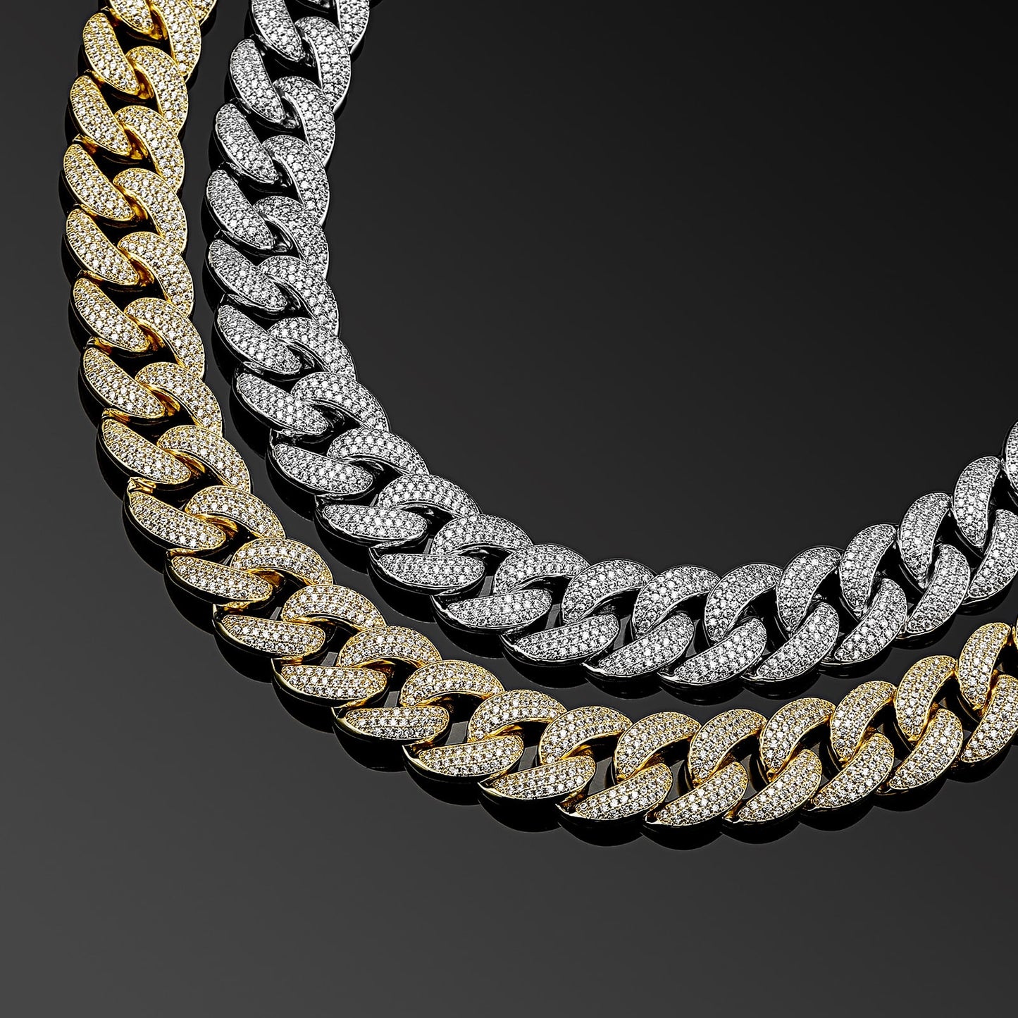 18MM 3-Rows Pave CZ Diamond Spring Clasp Cuban Link Chain Necklace