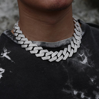 22MM 3-rows Drill Rhomb-edged Cuban Link Chain Necklace