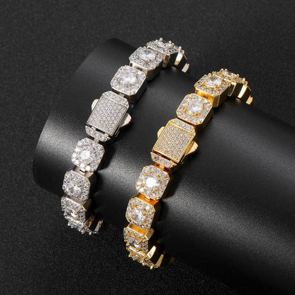 18K 10MM Iced Out Fancy Brilliant Zirconia Stone Tennis Chain Bracelet