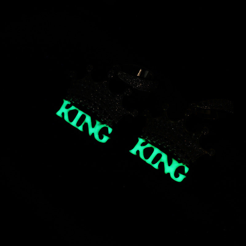 18K Iced Out Cold Enamel Made Luminous KING Crown Pendant Chain Necklace