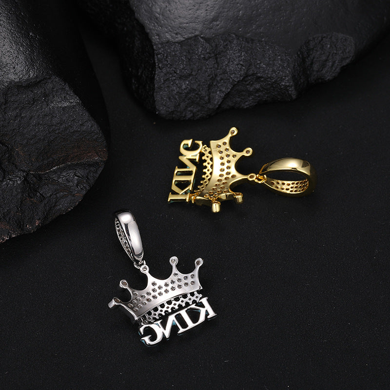 18K Iced Out Cold Enamel Made Luminous KING Crown Pendant Chain Necklace