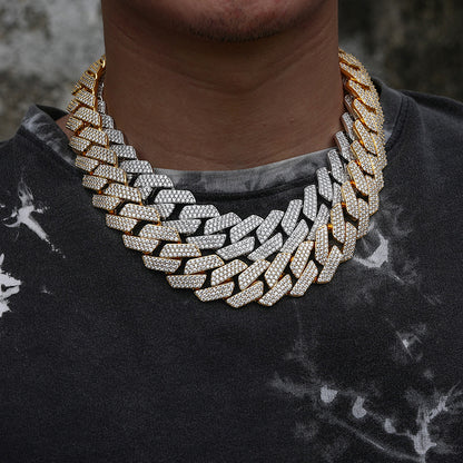 22MM 3-rows Drill Rhomb-edged Cuban Link Chain Necklace