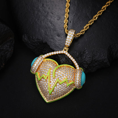 Creative Headphone on Luminous Cold Enamel Heartbeat Design Pendant Necklace