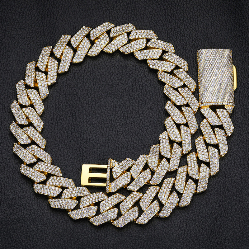 22MM 3-rows Drill Rhomb-edged Cuban Link Chain Necklace