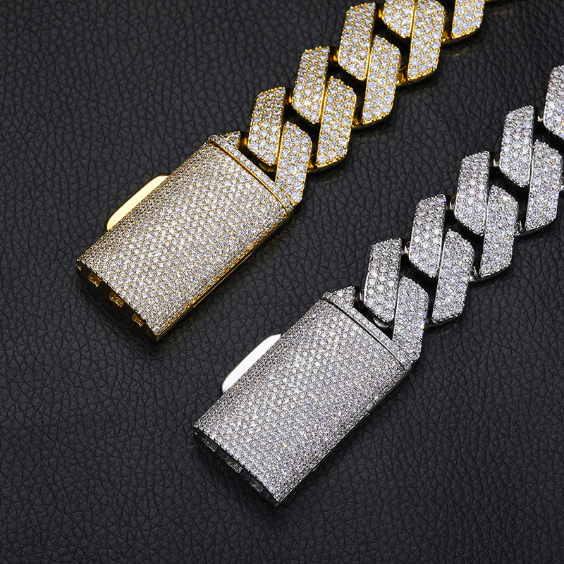 22MM 3-rows Drill Rhomb-edged Cuban Link Chain Necklace