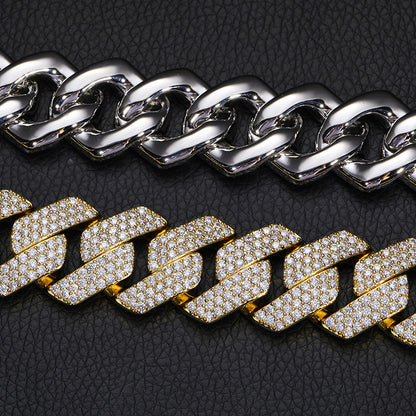 22MM 3-rows Drill Rhomb-edged Cuban Link Chain Necklace