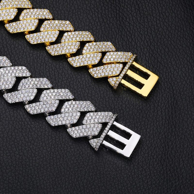 22MM 3-rows Drill Rhomb-edged Cuban Link Chain Necklace