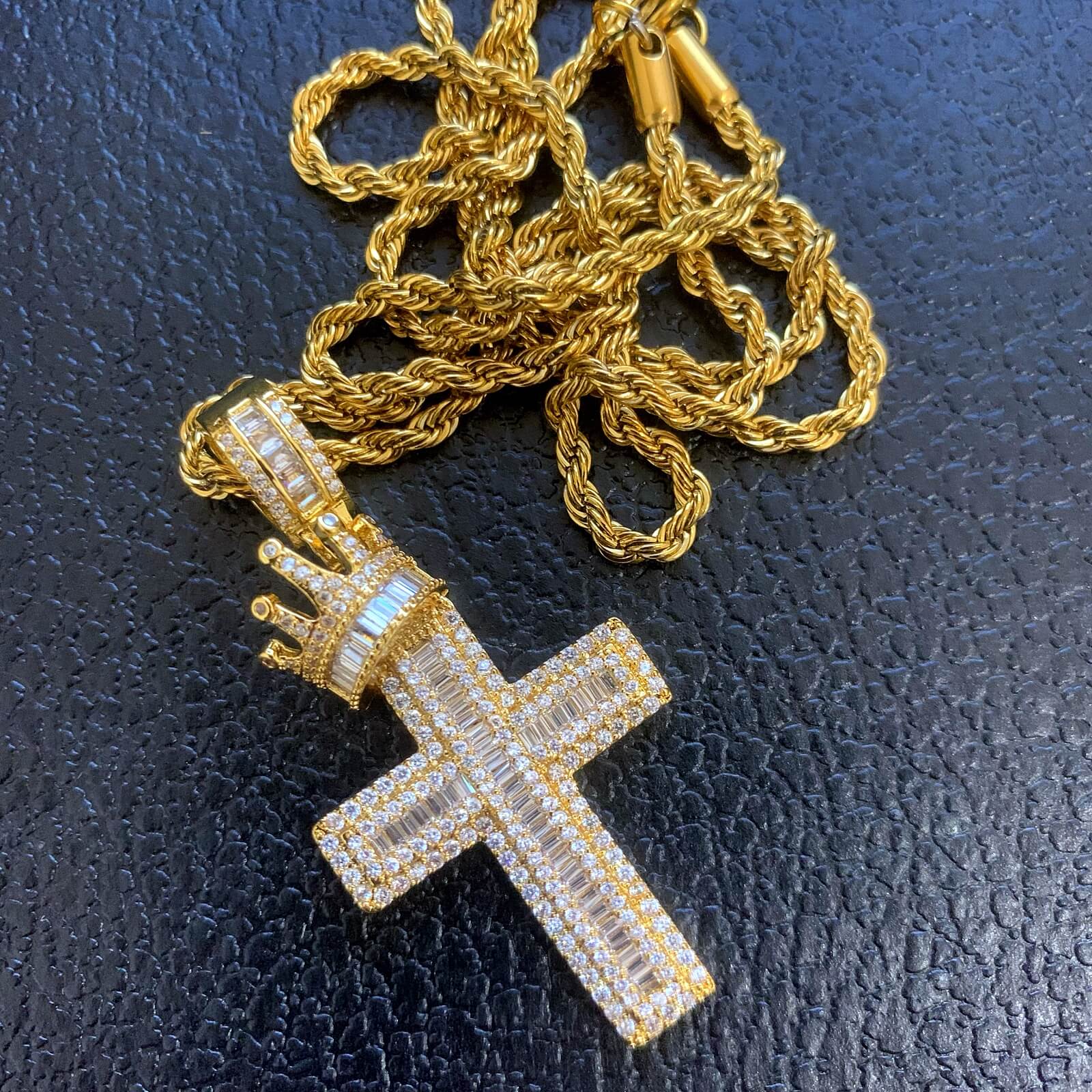 14K Iced out cross pendant chain necklace for men