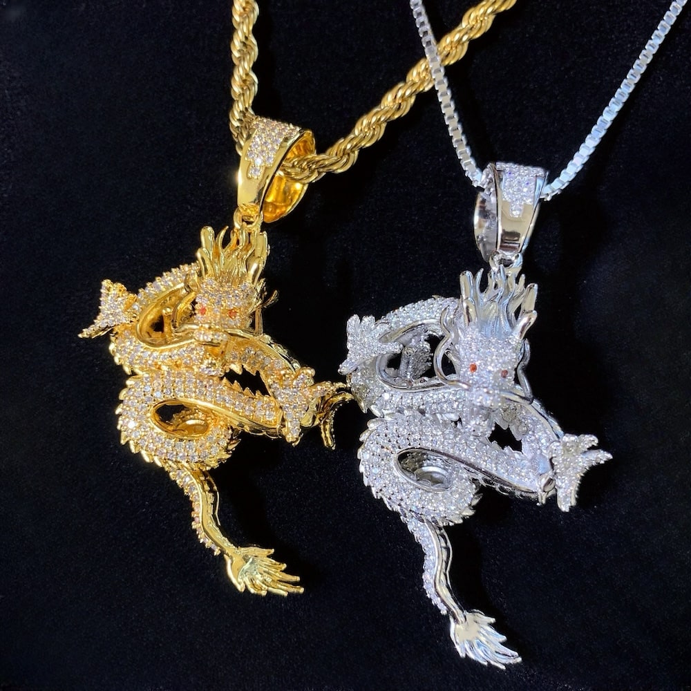 18K GOLD SILVER DRAGON PENDANT