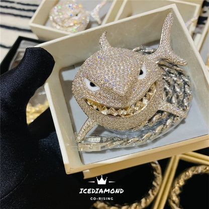 Luxury CZ Diamond 69 Shark Pendant Necklace