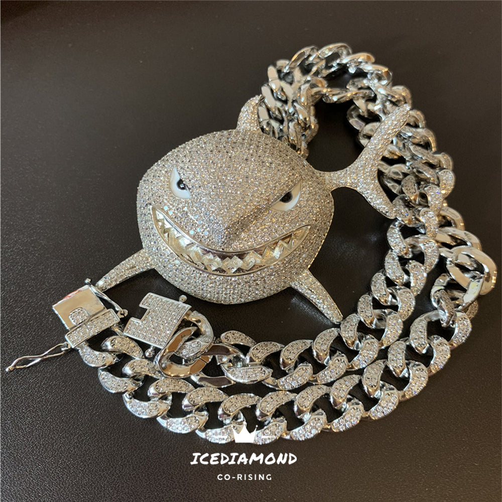 Luxury CZ Diamond 69 Shark Pendant Necklace