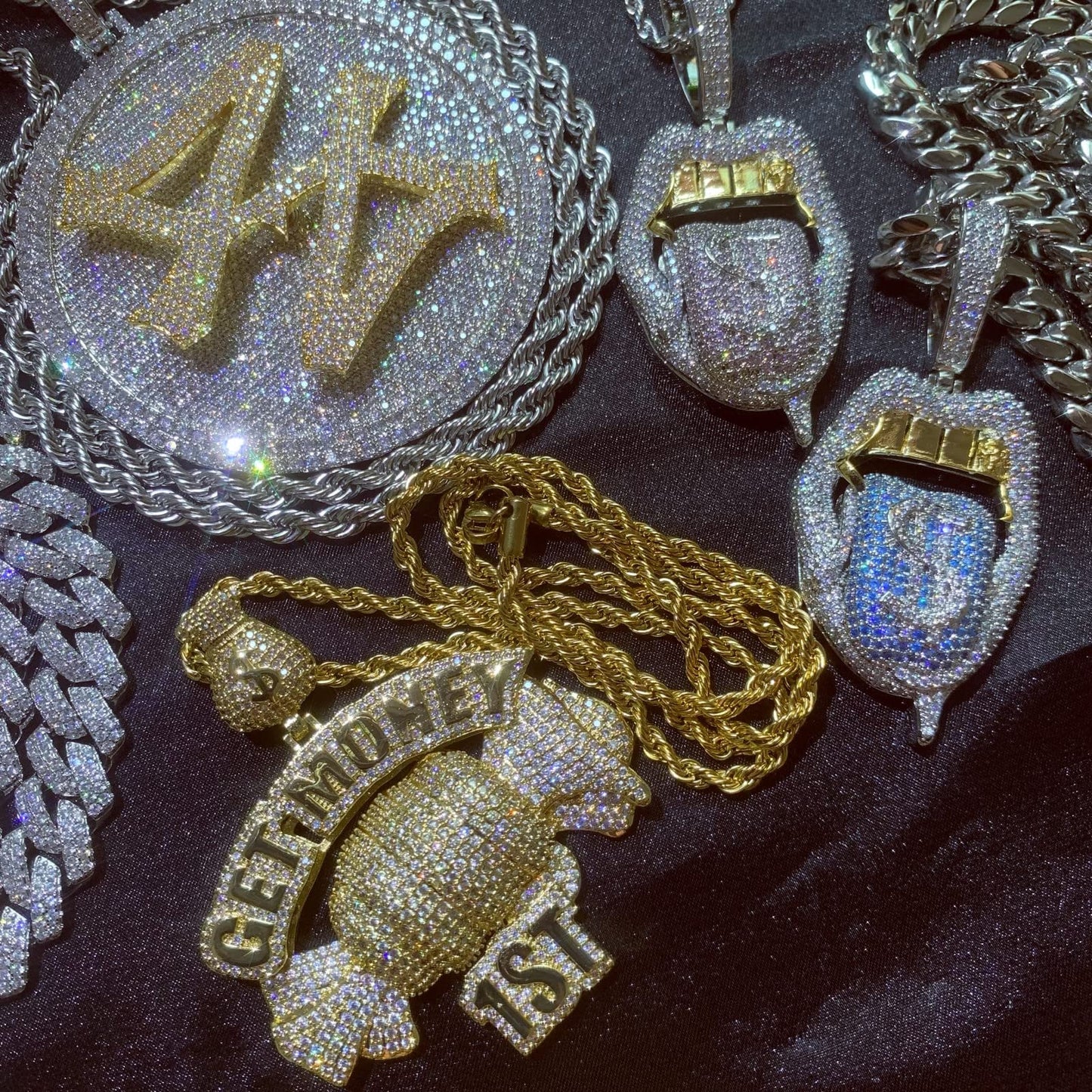 Iced Out Creative Get Money 1ST Inspiring Pendant Chain Necklace