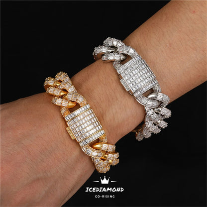 Men's Trendy Heavy Miami Cuban Chain Bracelet, 20MM Iced Out Bling CZ Baguette Lab Diamond