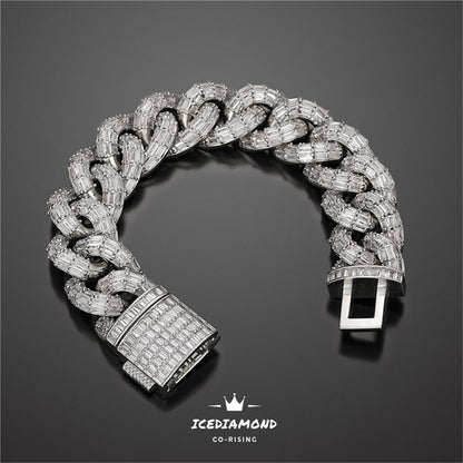 Men's Trendy Heavy Miami Cuban Chain Bracelet, 20MM Iced Out Bling CZ Baguette Lab Diamond