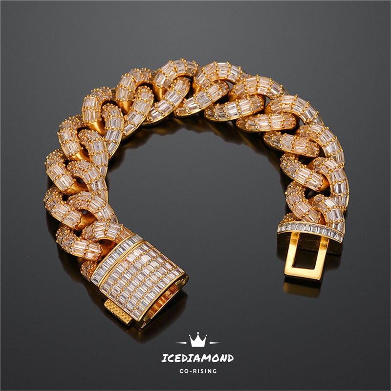 Men's Trendy Heavy Miami Cuban Chain Bracelet, 20MM Iced Out Bling CZ Baguette Lab Diamond