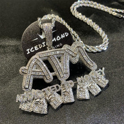 18K Shiny CZ Diamond ATM-Addicted To Money Creative Pendant Tennis Chain Necklace