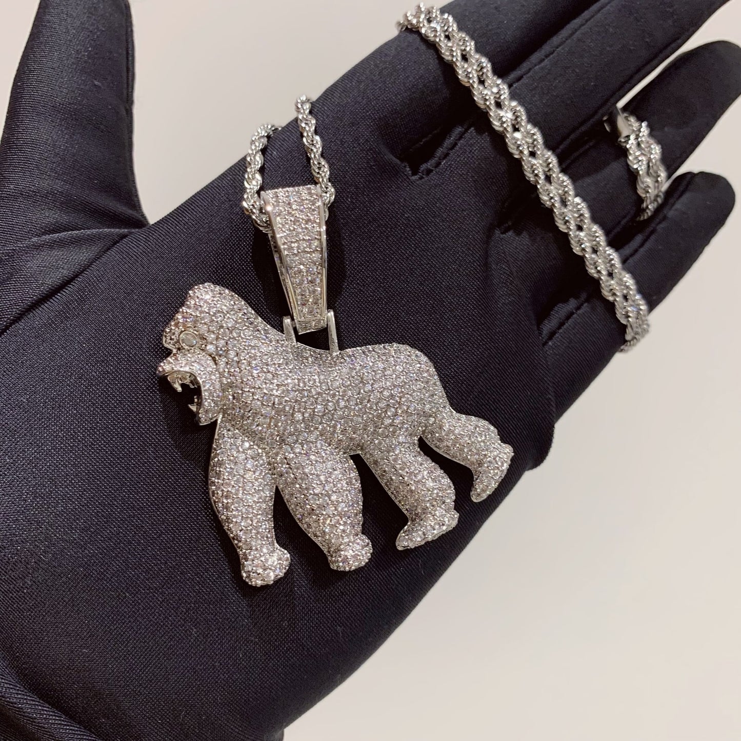 Iced Out Roaring Gorilla Charm Pendant Necklace | 14K Gold Plated Hip Hop Cool Trend Jewelry for Men