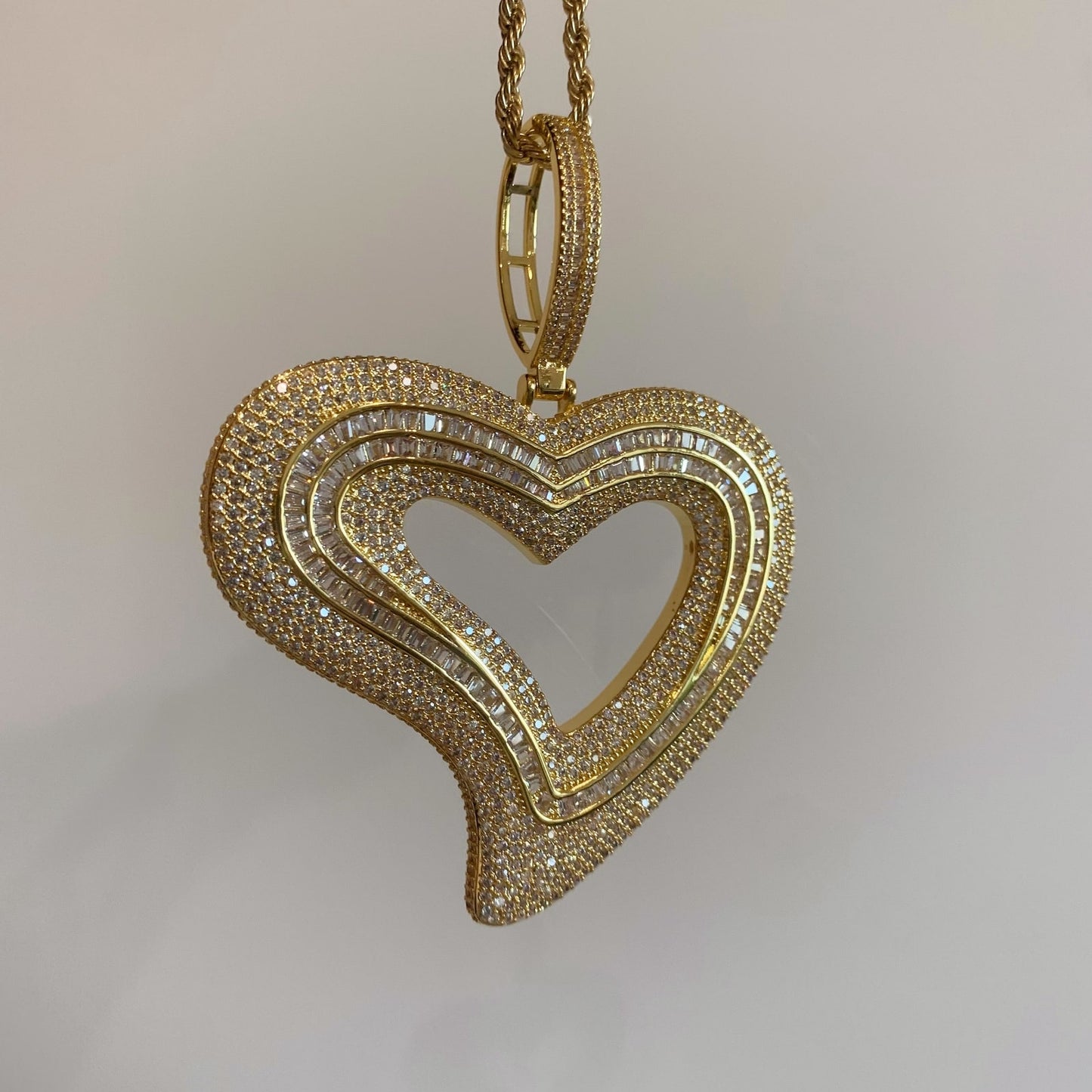 Iced Out Irregular Full Heart Pendant with 24'' Rope Chain | Prong Setting AAA CZ Diamond Fashion Hip Hop Necklace