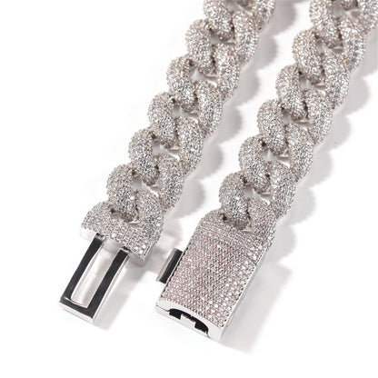 14K 15MM Iced Out Shiny CZ Diamond Novelty Cuban Link Chain