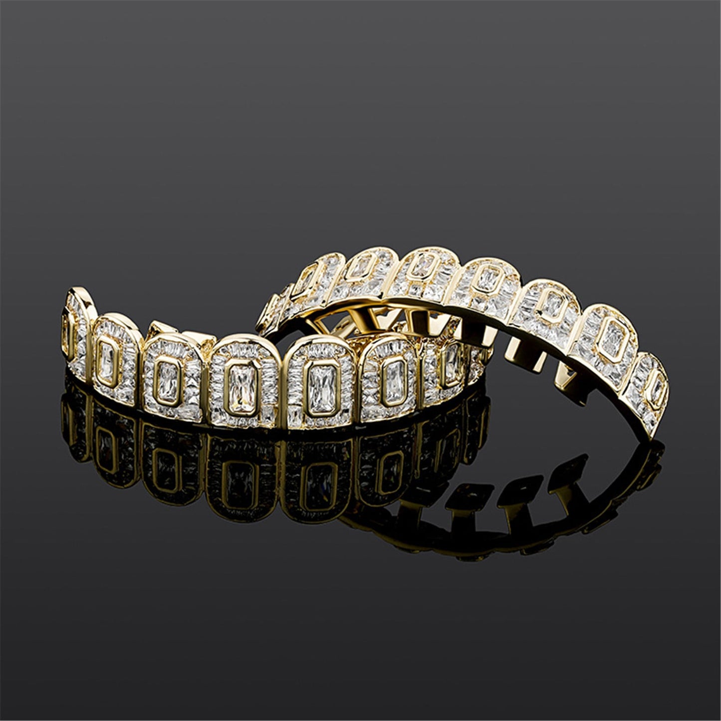 18K Baguette CZ Diamond Teeth Braces Grills