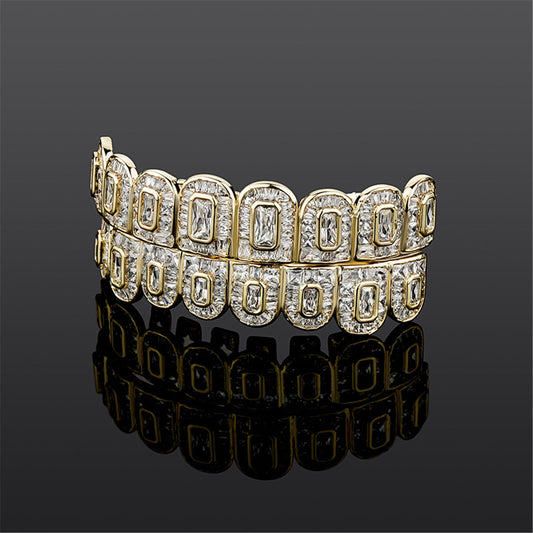 18K Baguette CZ Diamond Teeth Braces Grills