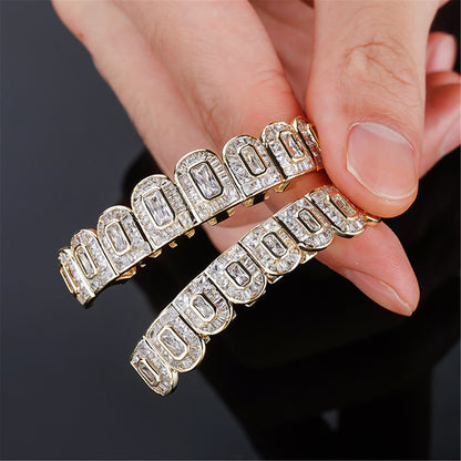 18K Baguette CZ Diamond Teeth Braces Grills