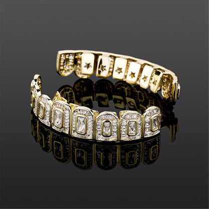 18K Baguette CZ Diamond Teeth Braces Grills