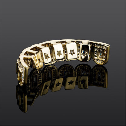 18K Baguette CZ Diamond Teeth Braces Grills