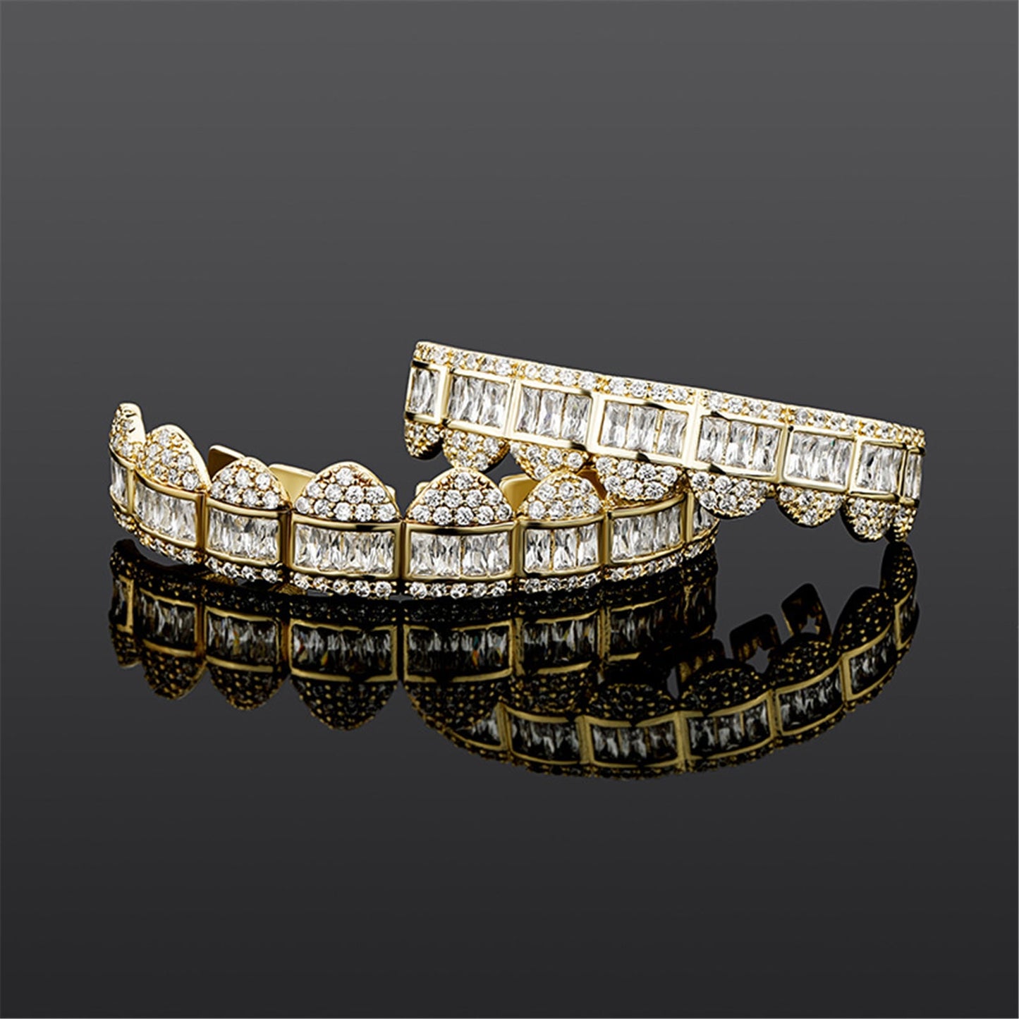 18K Brilliant Mix Baguette CZ Teeth Grills Jewelry Set