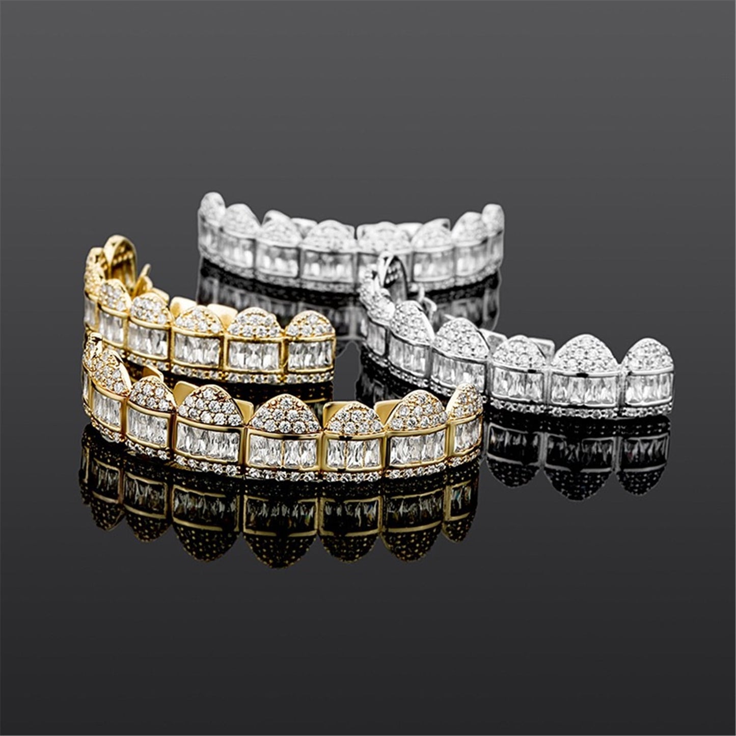 18K Brilliant Mix Baguette CZ Teeth Grills Jewelry Set