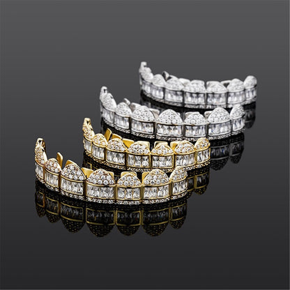 18K Brilliant Mix Baguette CZ Teeth Grills Jewelry Set