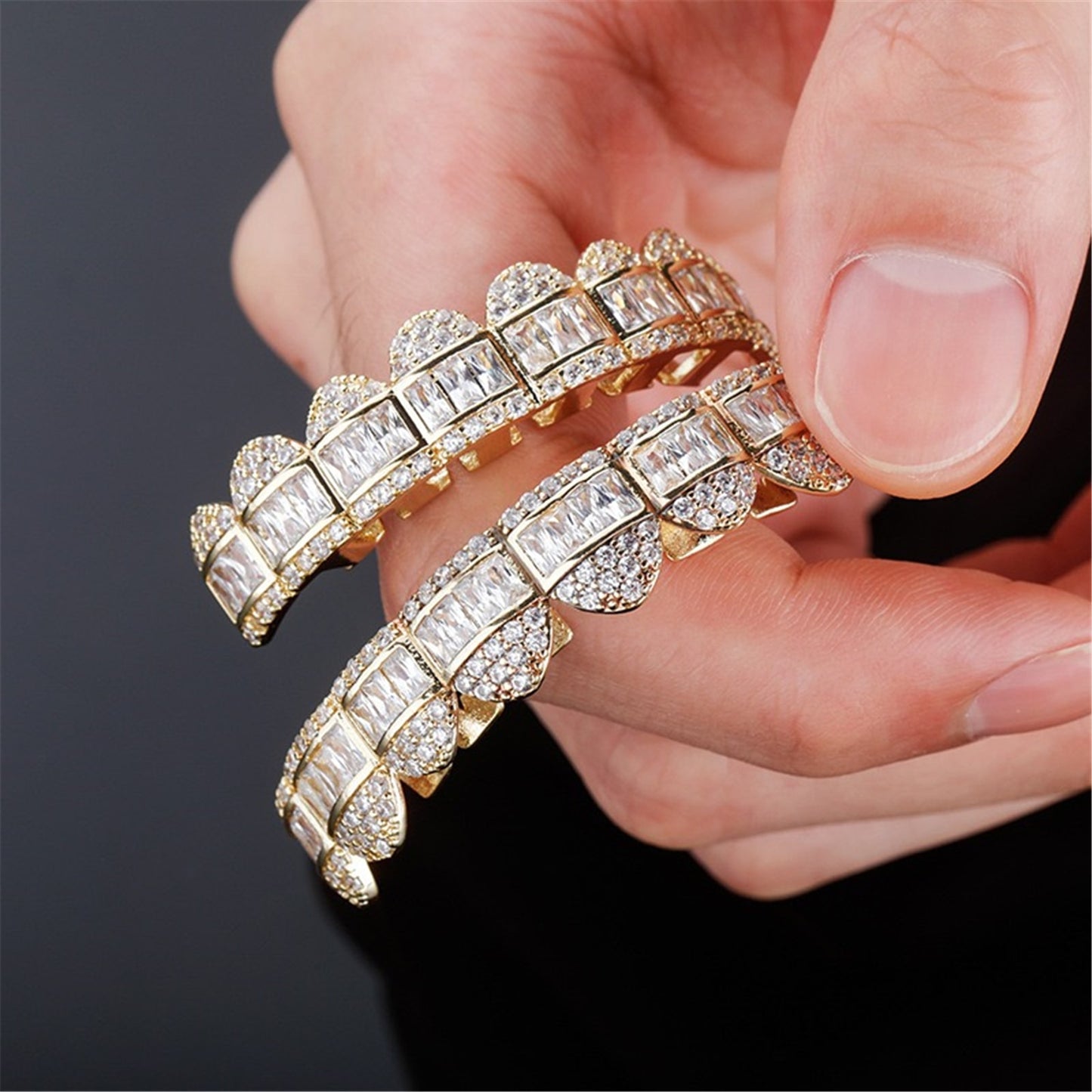 18K Brilliant Mix Baguette CZ Teeth Grills Jewelry Set