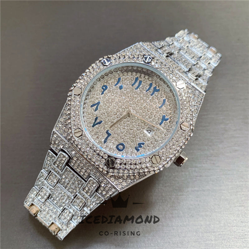 Men's Iced Out 43MM Octagonal Calendar Dial Quartz Watch