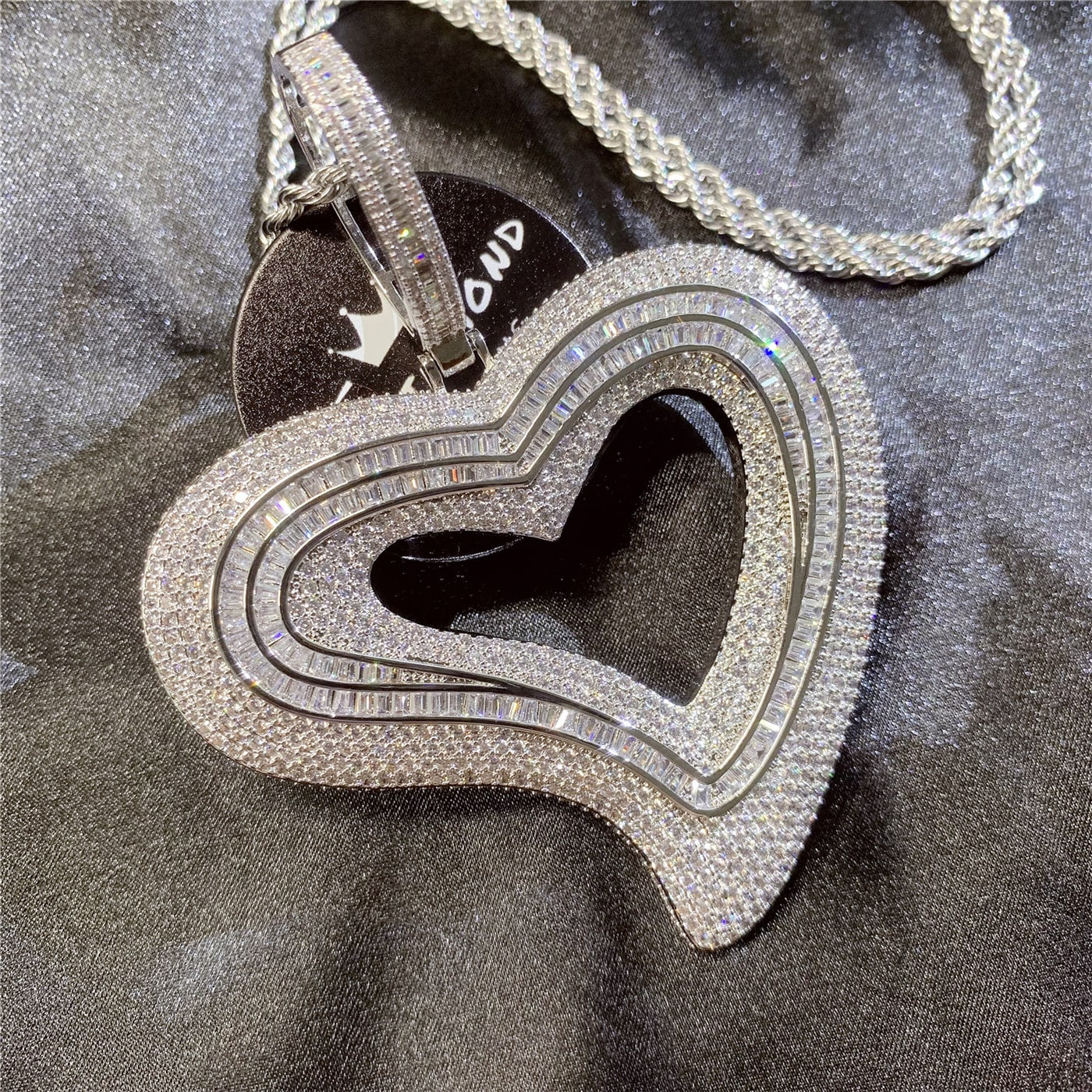 Iced Out Irregular Full Heart Pendant with 24'' Rope Chain | Prong Setting AAA CZ Diamond Fashion Hip Hop Necklace