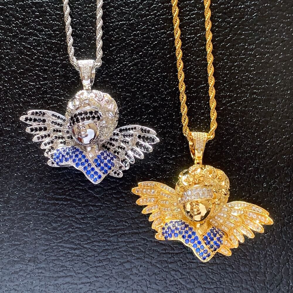 icediamond bling angel wings pendant necklace