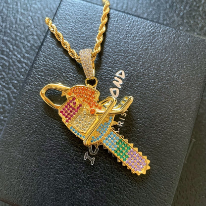  18K Iced Out Chainsaw Hip Hop Pendant necklace