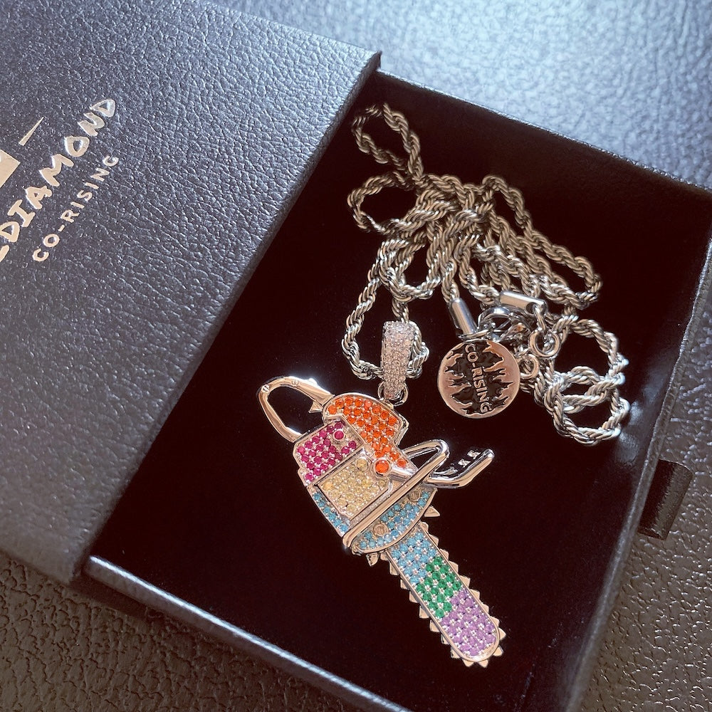 LGBTQ pride charm Statement Chainsaw pendant necklace