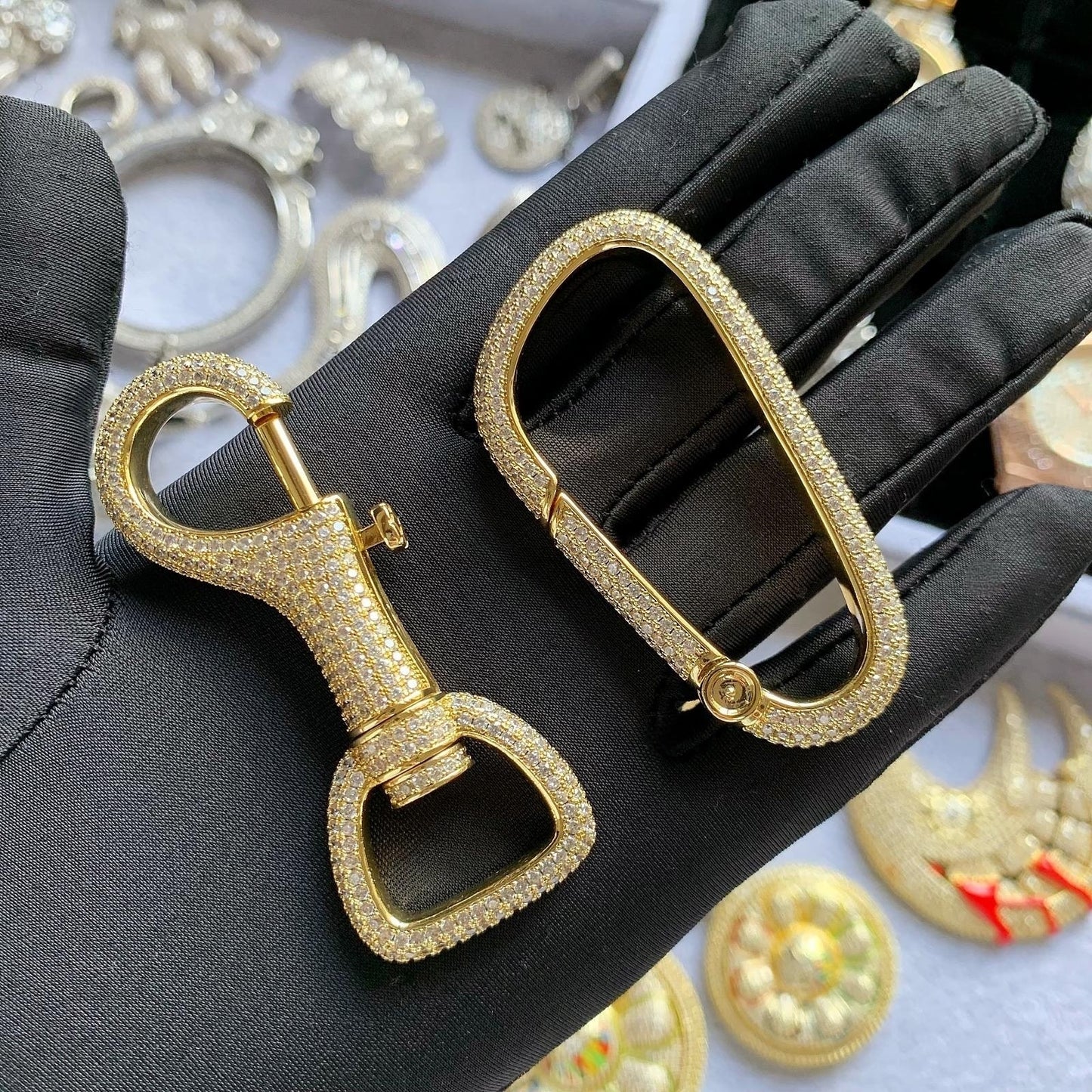 18K Iced Out Car Key Carabiner Chain Hook Loop