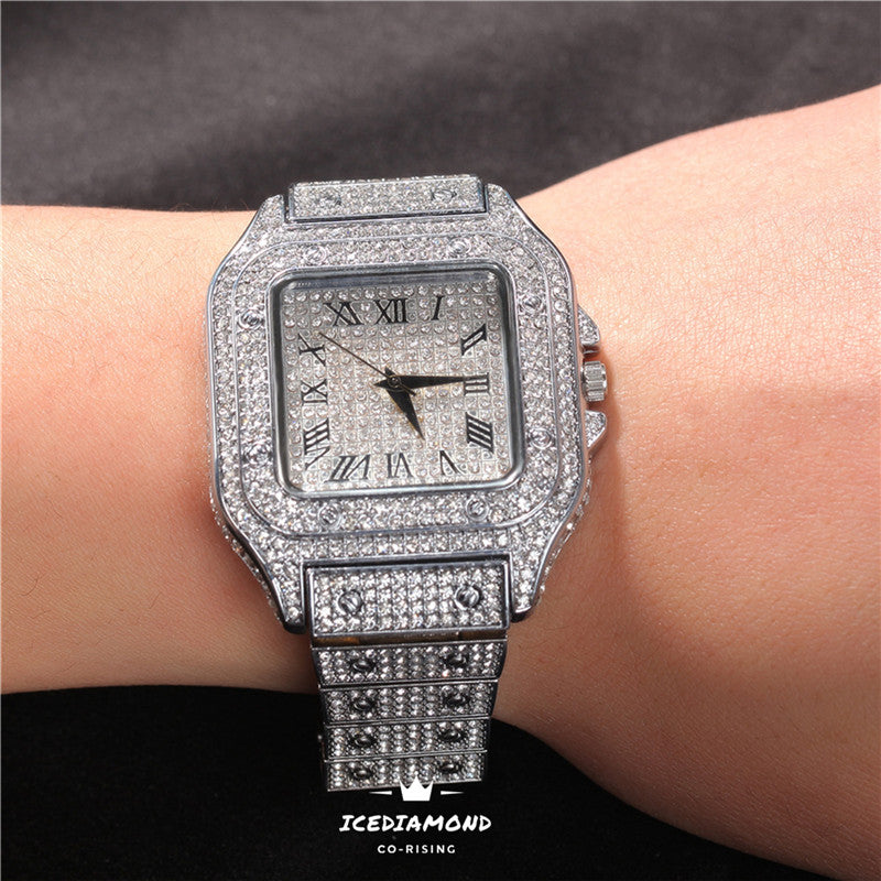 40mm Iced Out Fashion Square Tank Style Quartz Wrist Watch for Men ICEDIAMOND