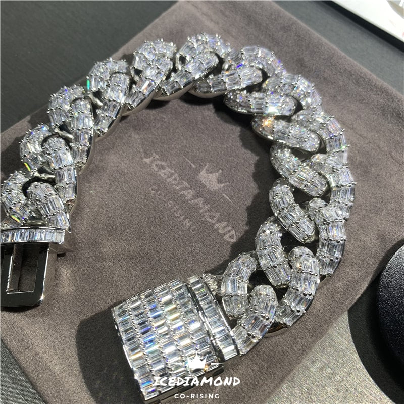 Men's Trendy Heavy Miami Cuban Chain Bracelet, 20MM Iced Out Bling CZ Baguette Lab Diamond