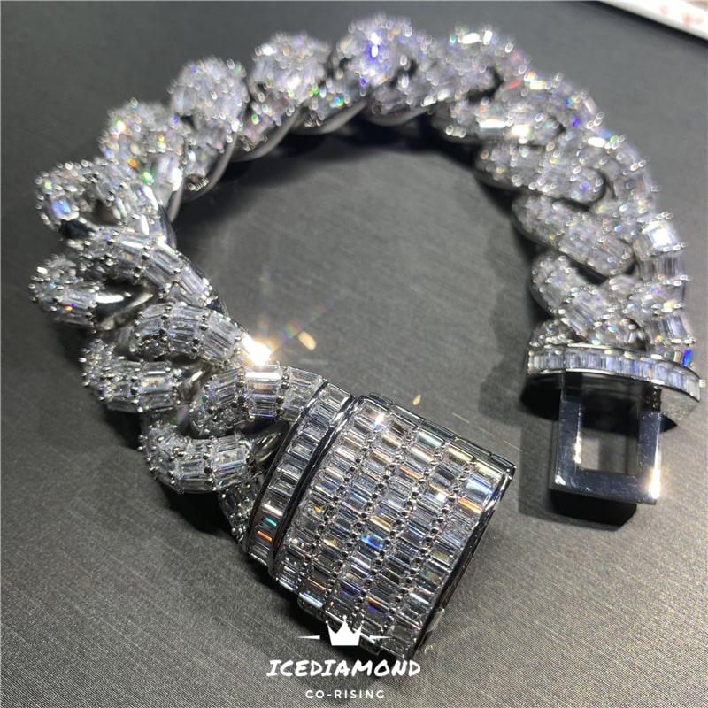 Men's Trendy Heavy Miami Cuban Chain Bracelet, 20MM Iced Out Bling CZ Baguette Lab Diamond