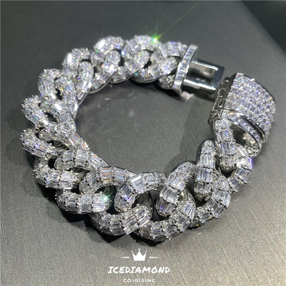 Men's Trendy Heavy Miami Cuban Chain Bracelet, 20MM Iced Out Bling CZ Baguette Lab Diamond