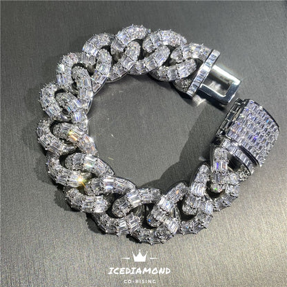 Men's Trendy Heavy Miami Cuban Chain Bracelet, 20MM Iced Out Bling CZ Baguette Lab Diamond